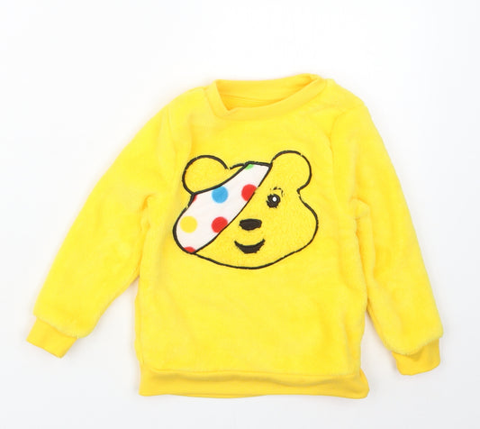 Front view of George Baby Yellow Geometric Babydoll Pyjama Top, size 12-18, Months - Pudsey