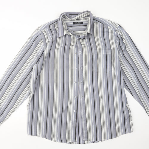 Simon Clark Mens Grey Striped   Button-Up Size XL