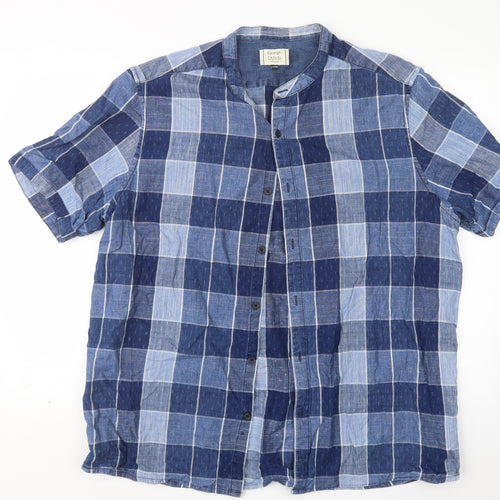 George Mens Blue Check   Button-Up Size XL