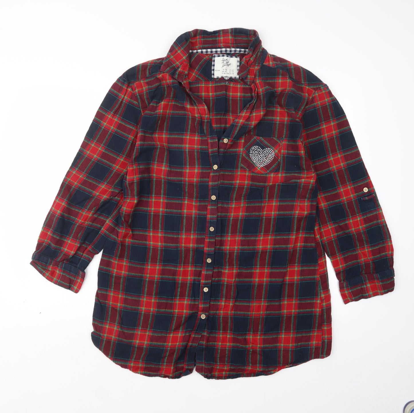 Love to Lounge Womens Red Check  Basic Button-Up Size 16