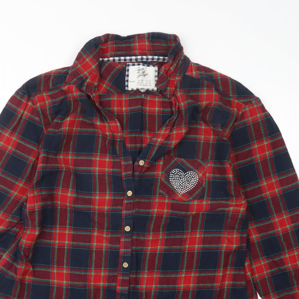 Love to Lounge Womens Red Check  Basic Button-Up Size 16