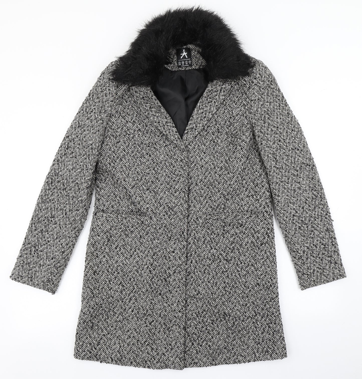 Atmosphere Womens Black Herringbone  Overcoat Coat Size 10
