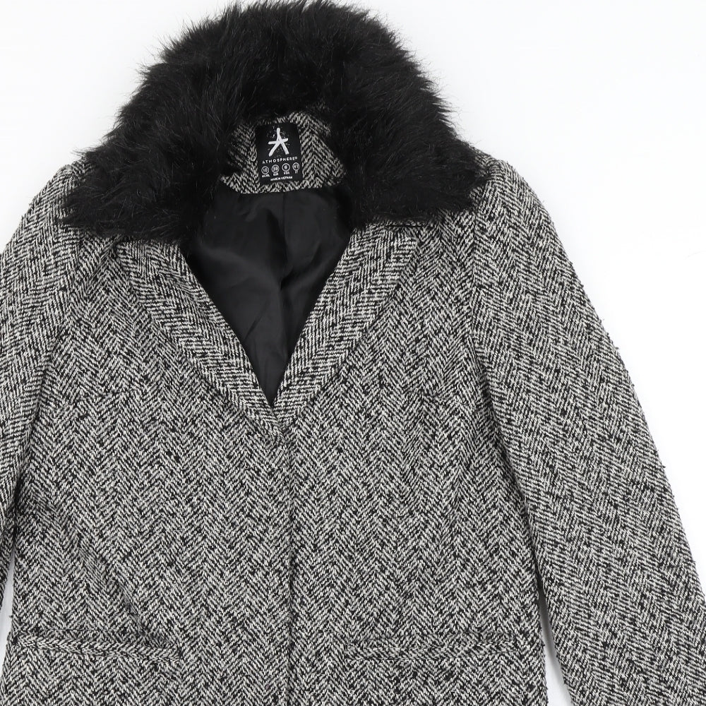 Atmosphere Womens Black Herringbone  Overcoat Coat Size 10