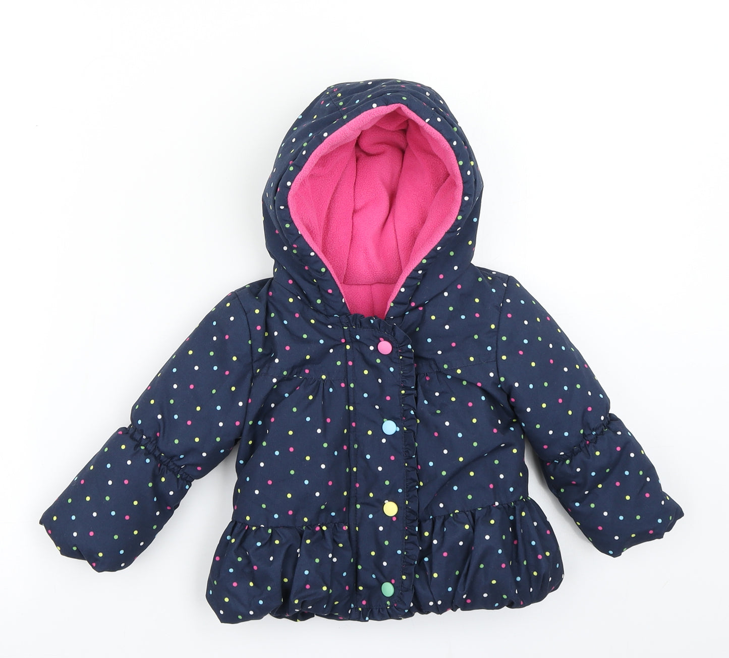 George Girls Blue Polka Dot  Parka Coat Size 9-12 Months