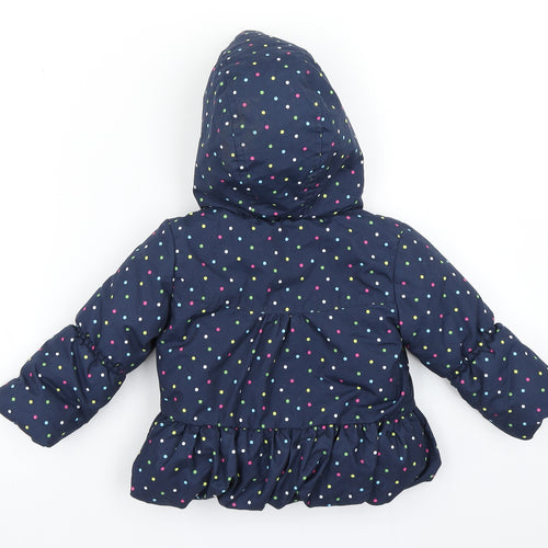 George Girls Blue Polka Dot  Parka Coat Size 9-12 Months
