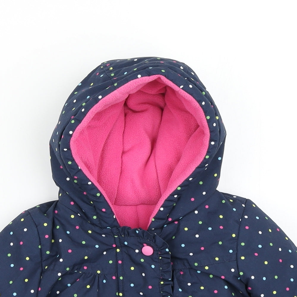 George Girls Blue Polka Dot  Parka Coat Size 9-12 Months