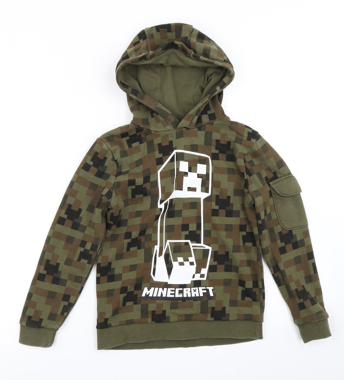 George Boys Green Check  Pullover Hoodie Size 7-8 Years  - Minecraft