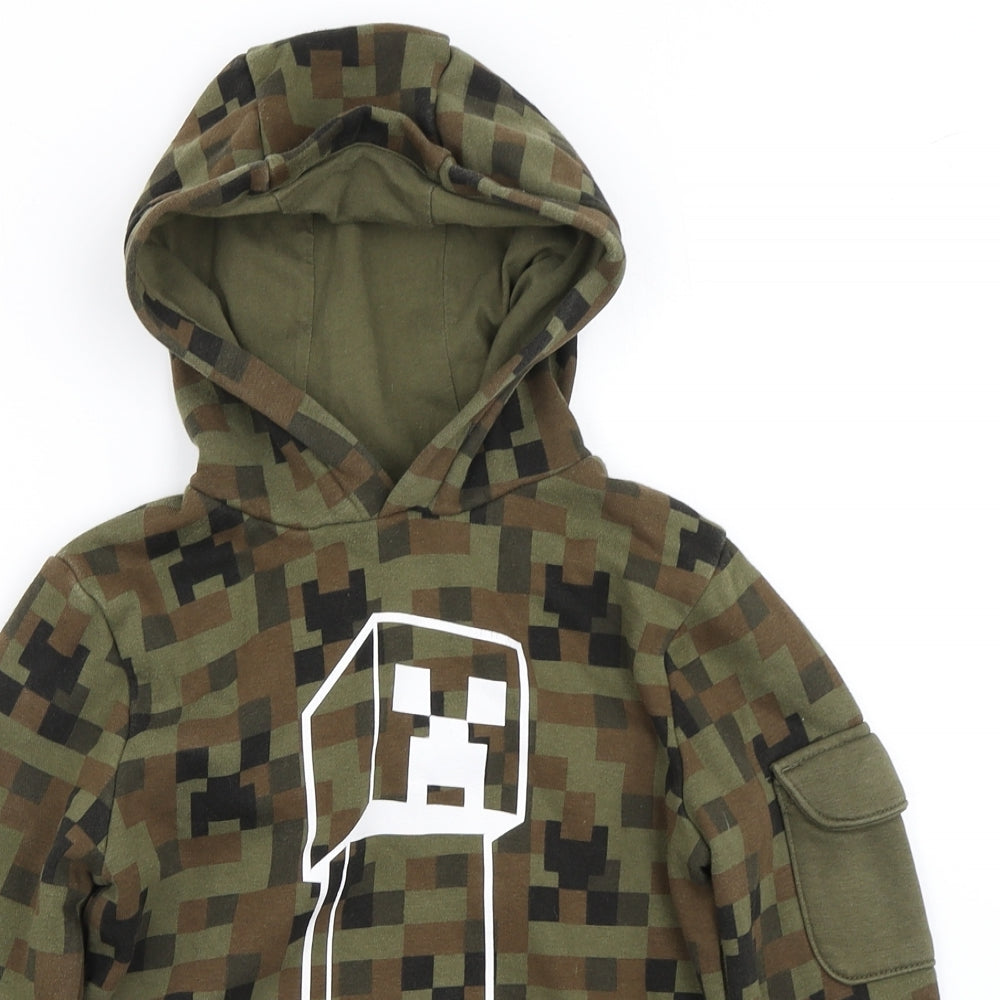 George Boys Green Check  Pullover Hoodie Size 7-8 Years  - Minecraft