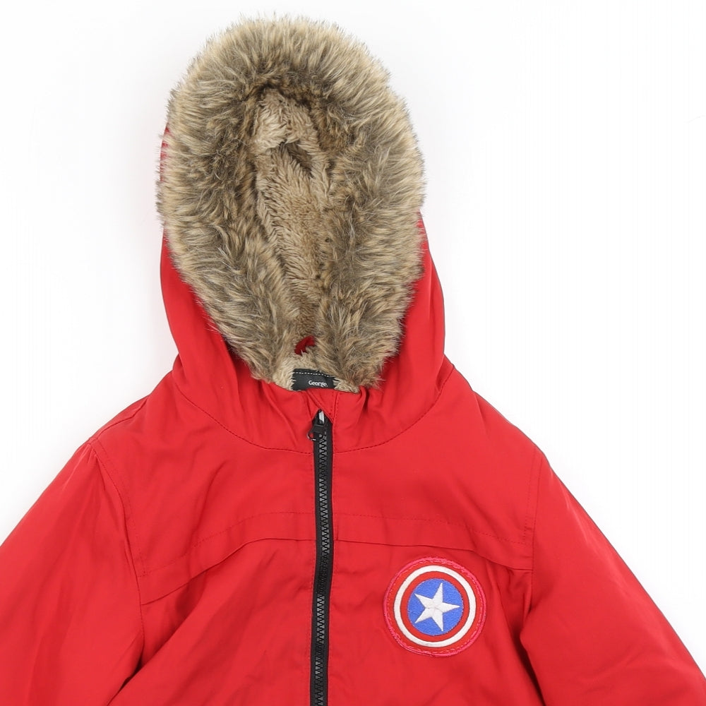 George Boys Red   Parka Coat Size 6-7 Years