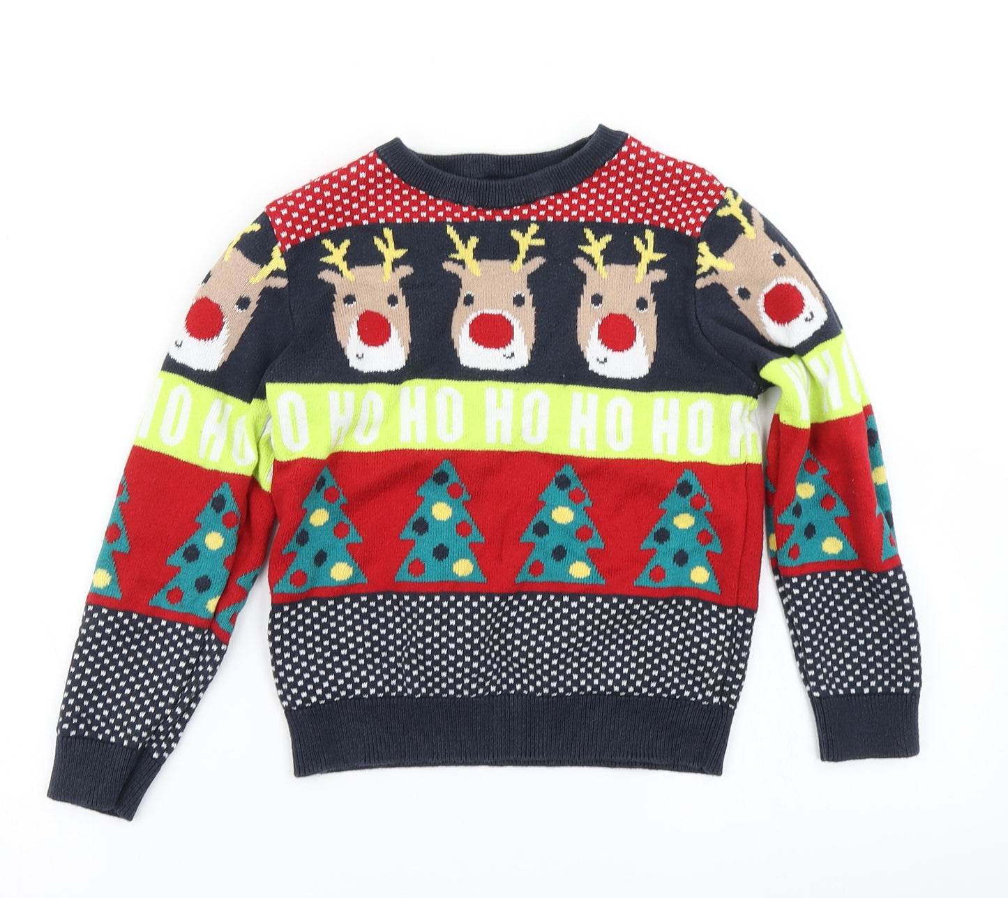 F&F Boys Blue Fair Isle Knit Pullover Jumper Size 5-6 Years  - Christmas Jumper