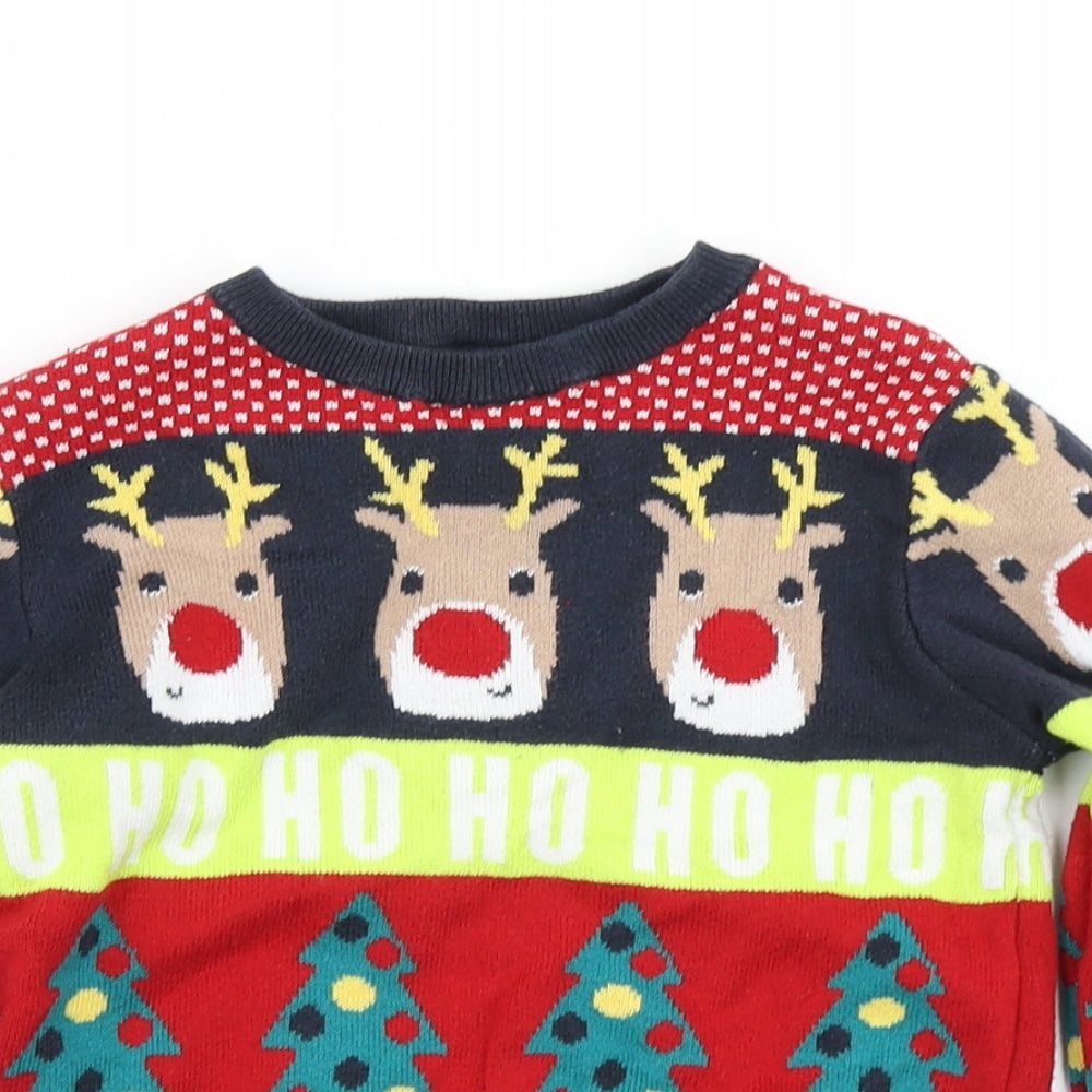 F&F Boys Blue Fair Isle Knit Pullover Jumper Size 5-6 Years  - Christmas Jumper