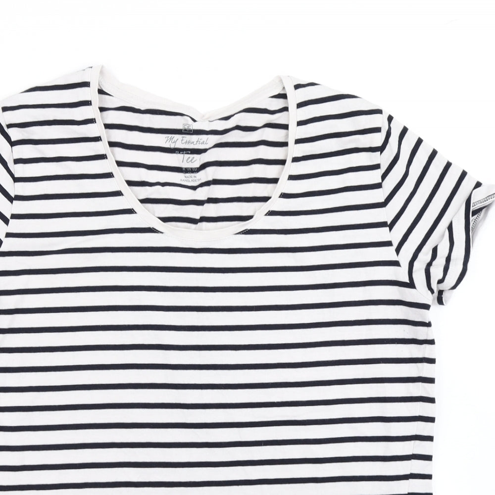 F&F Womens White Striped  Basic T-Shirt Size 16