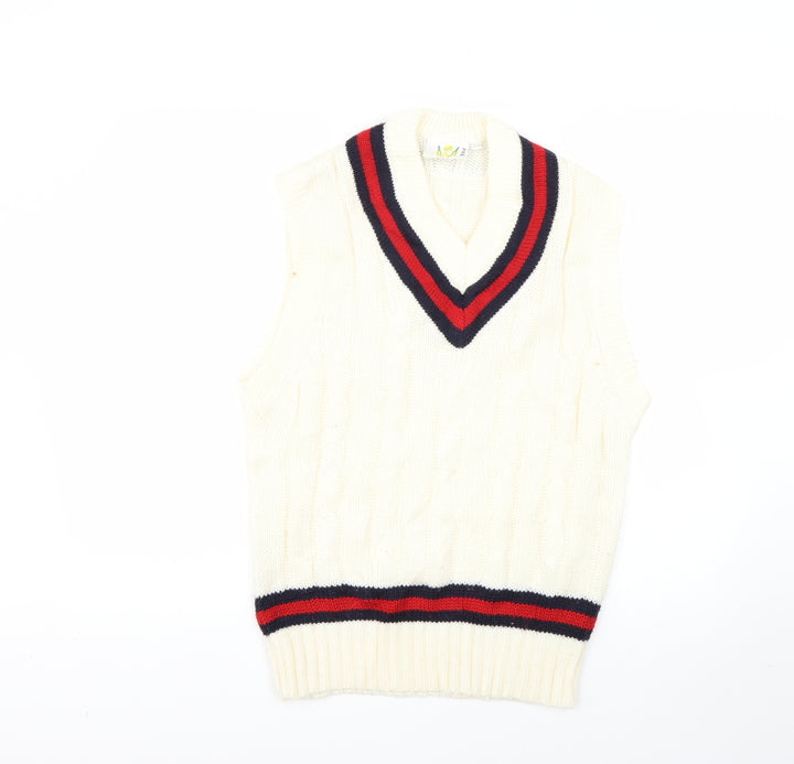 prest Mens White Striped  Pullover Jumper