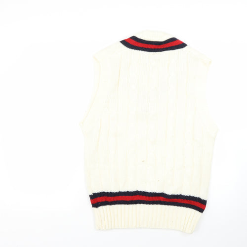 prest Mens White Striped  Pullover Jumper