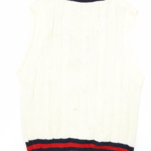 prest Mens White Striped  Pullover Jumper