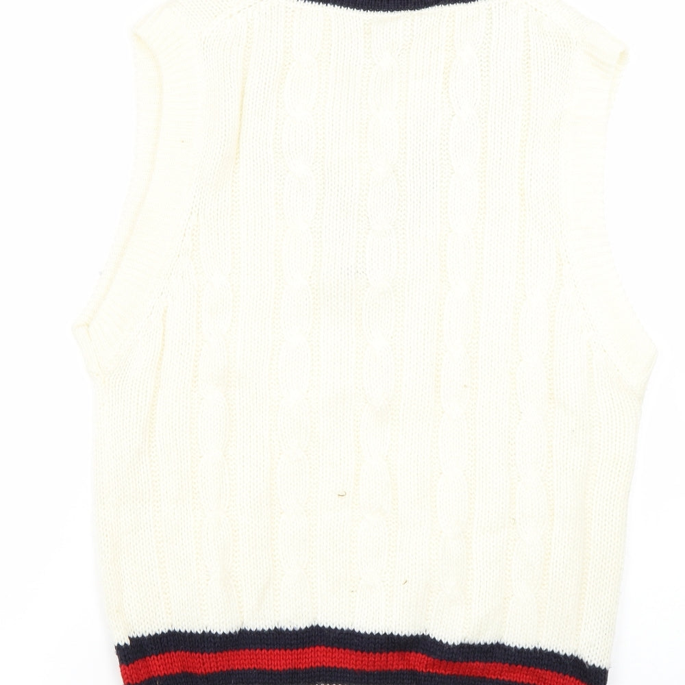 prest Mens White Striped  Pullover Jumper