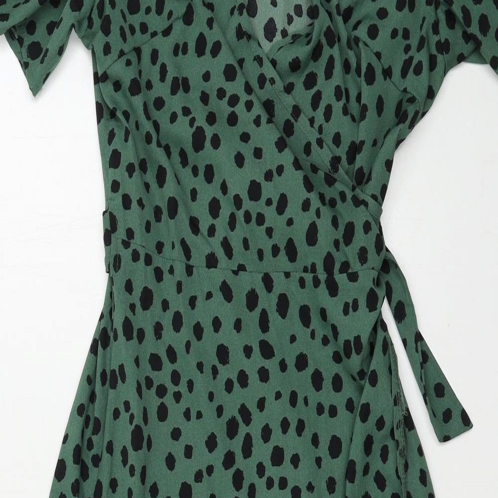 SheIn Womens Green Animal Print  Wrap Dress  Size L