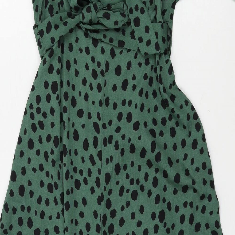 SheIn Womens Green Animal Print  Wrap Dress  Size L