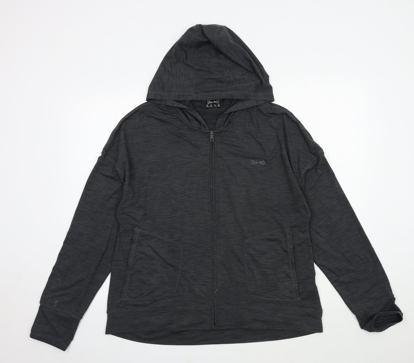 USA Pro Womens Grey  Jersey Full Zip Hoodie Size 14