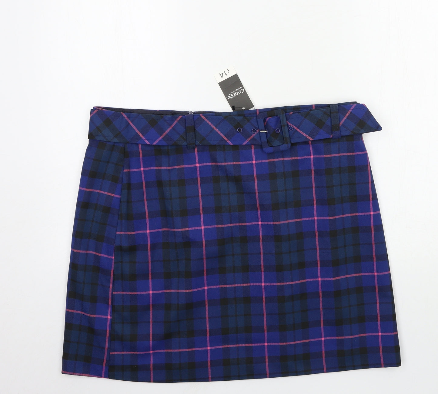 George Womens Blue Plaid  A-Line Skirt Size 16