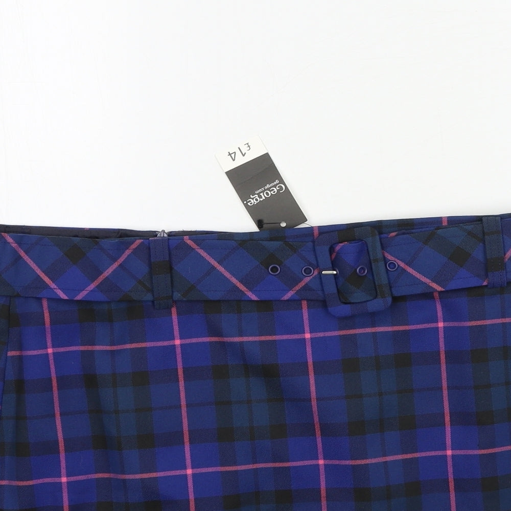 George Womens Blue Plaid  A-Line Skirt Size 16
