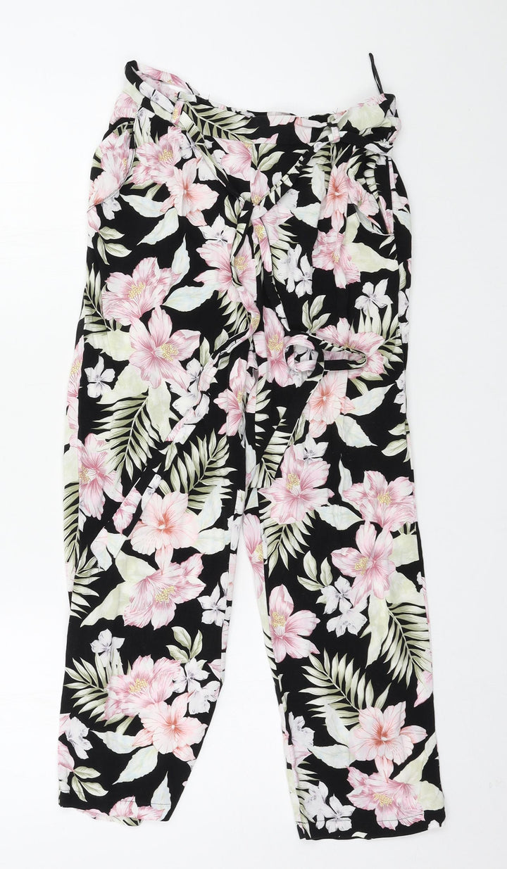 New Look Womens Black Floral  Trousers  Size 6 L20 in