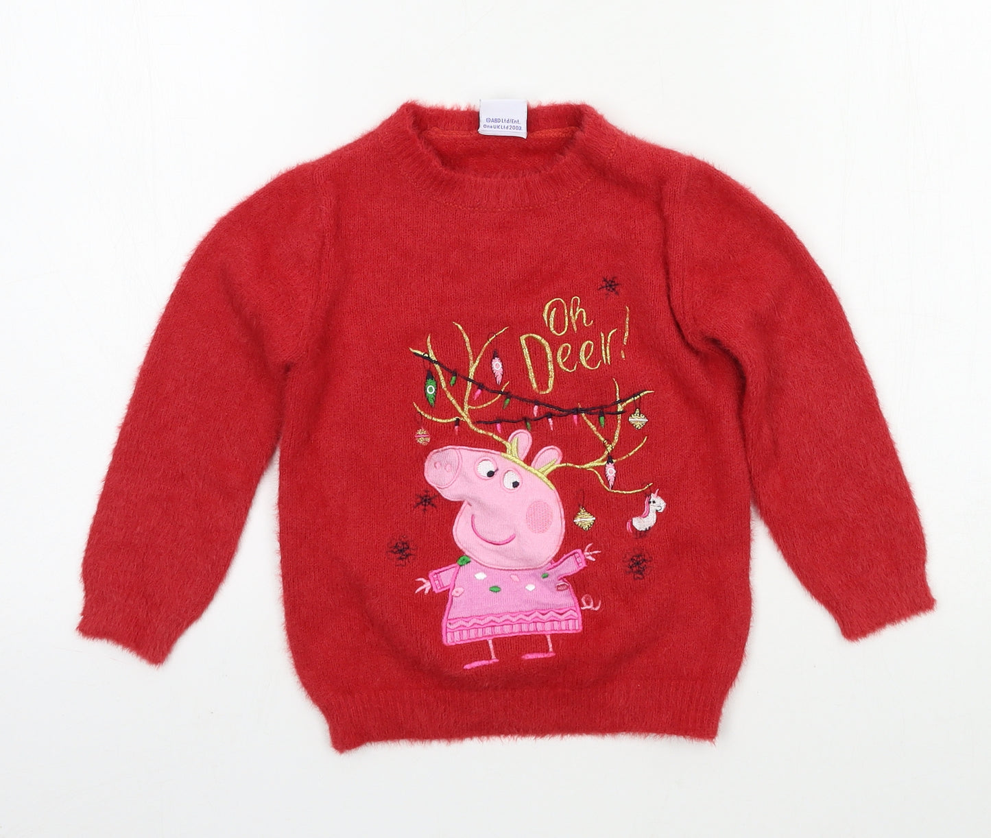 TU Girls Red Geometric Knit Pullover Jumper Size 3-4 Years  - oh deer