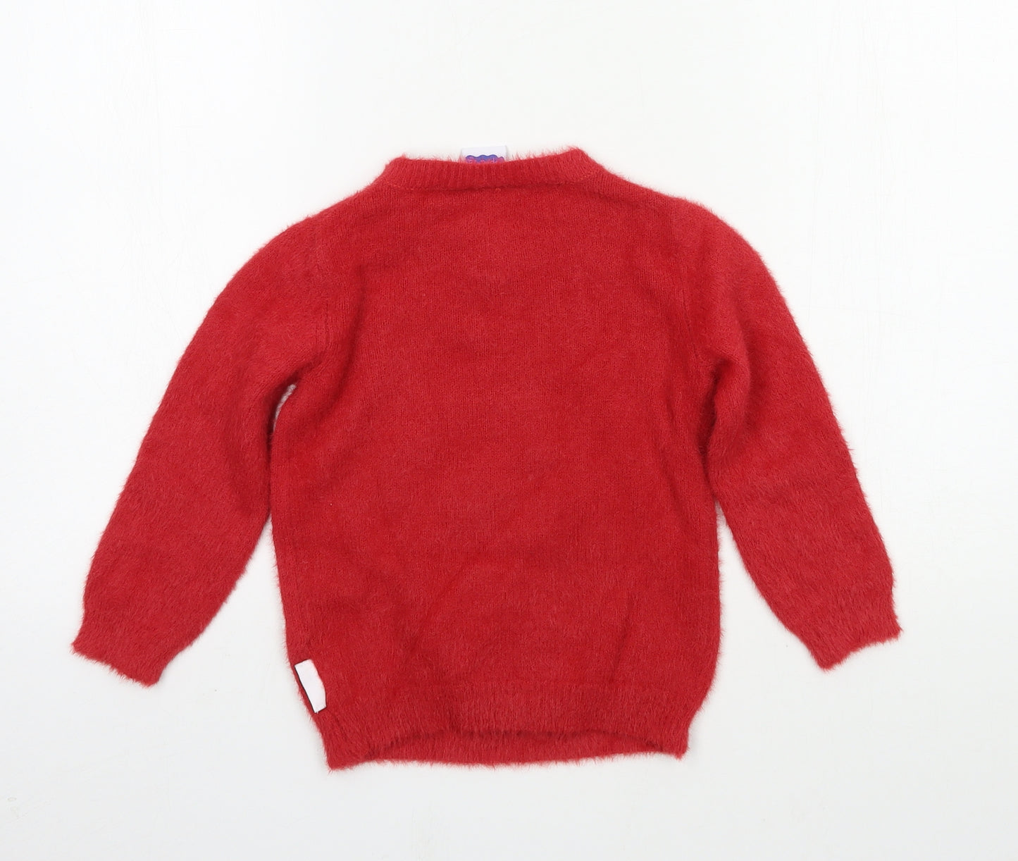 TU Girls Red Geometric Knit Pullover Jumper Size 3-4 Years  - oh deer
