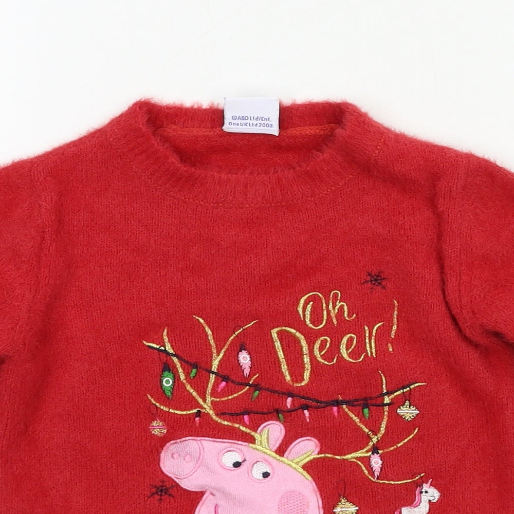 TU Girls Red Geometric Knit Pullover Jumper Size 3-4 Years  - oh deer