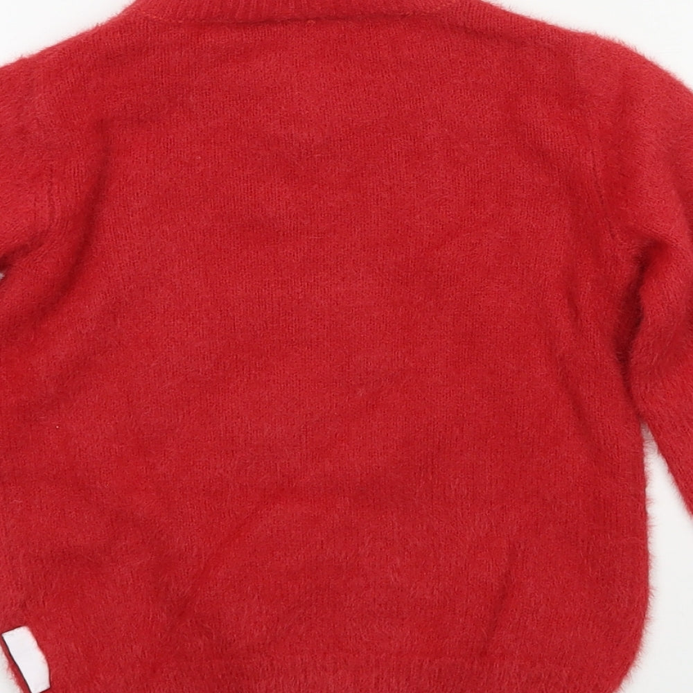 TU Girls Red Geometric Knit Pullover Jumper Size 3-4 Years  - oh deer