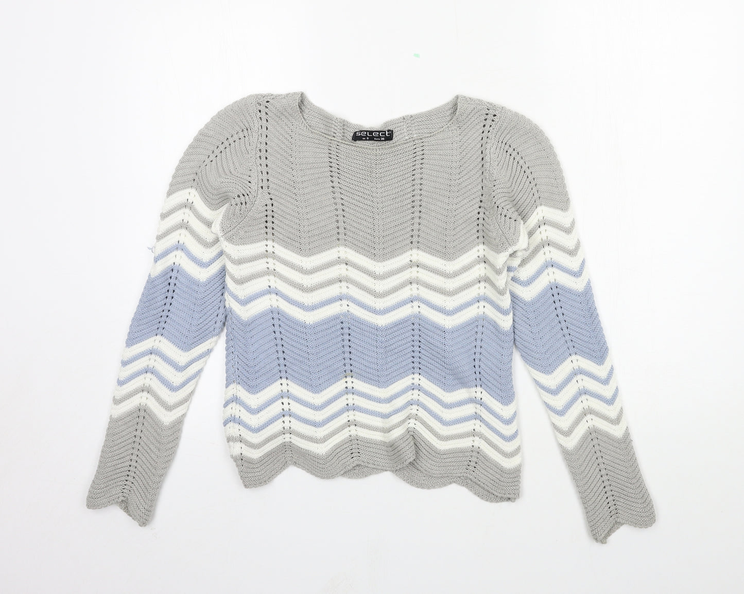 Select Womens Grey Striped Knit Pullover Jumper Size 8