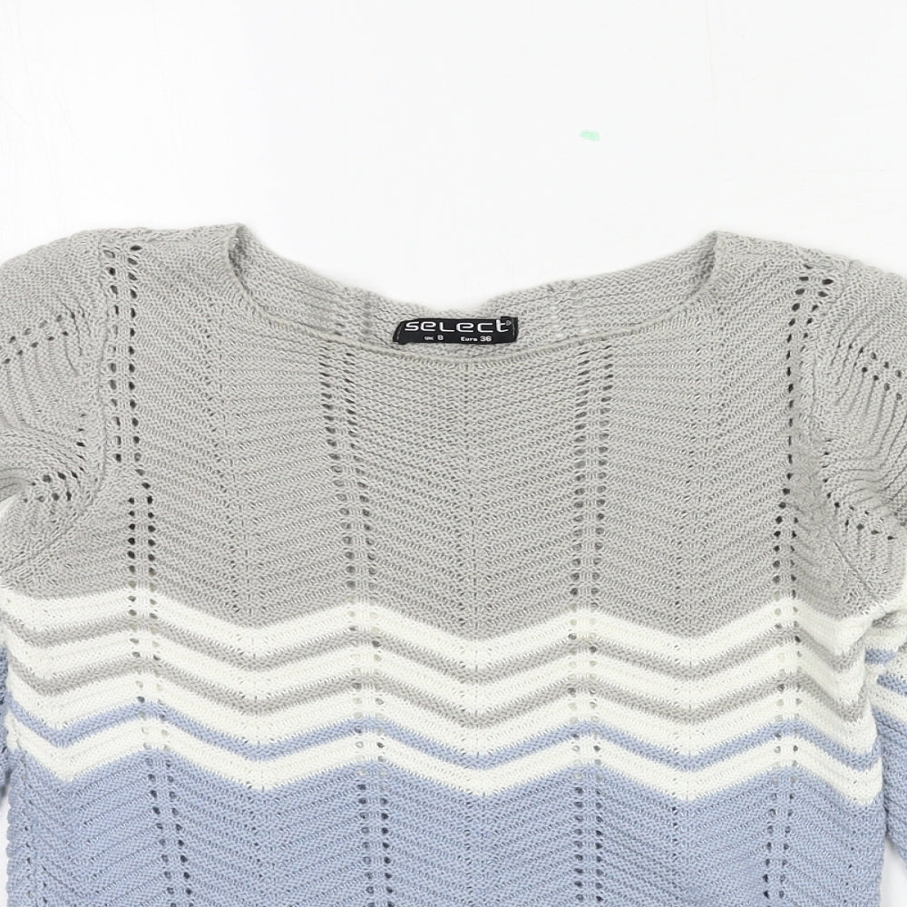 Select Womens Grey Striped Knit Pullover Jumper Size 8
