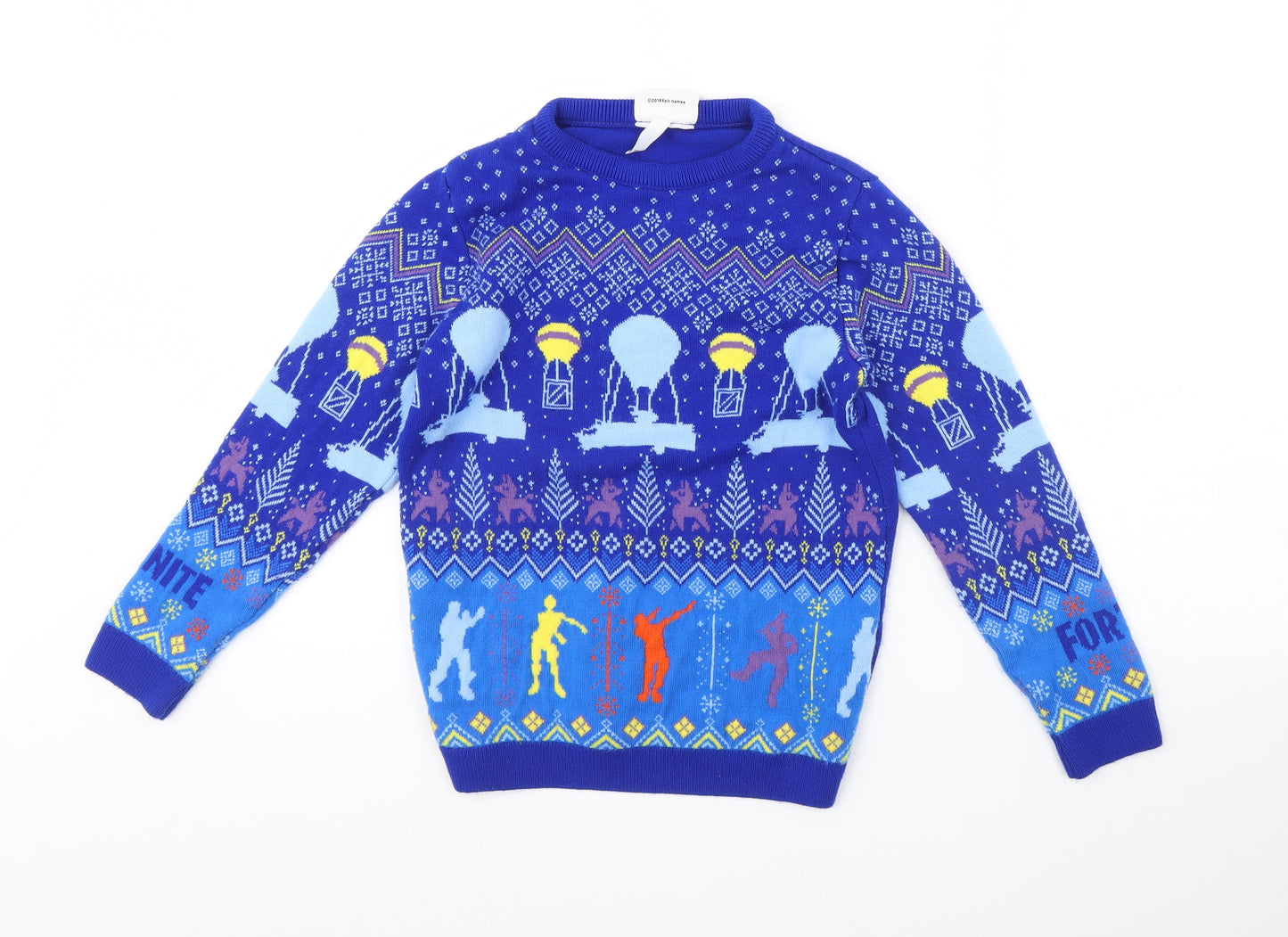 Fortnite Boys Blue   Pullover Jumper Size M  - Christmas