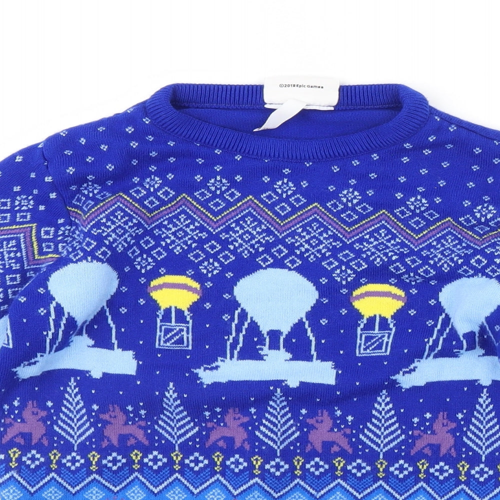 Fortnite Boys Blue   Pullover Jumper Size M  - Christmas