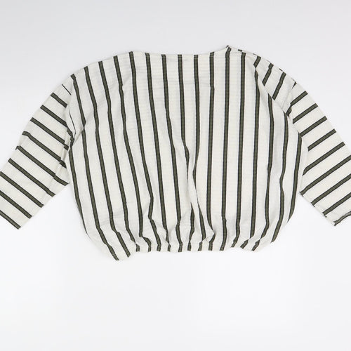 Boohoo Womens White Striped  Basic Blouse Size 18