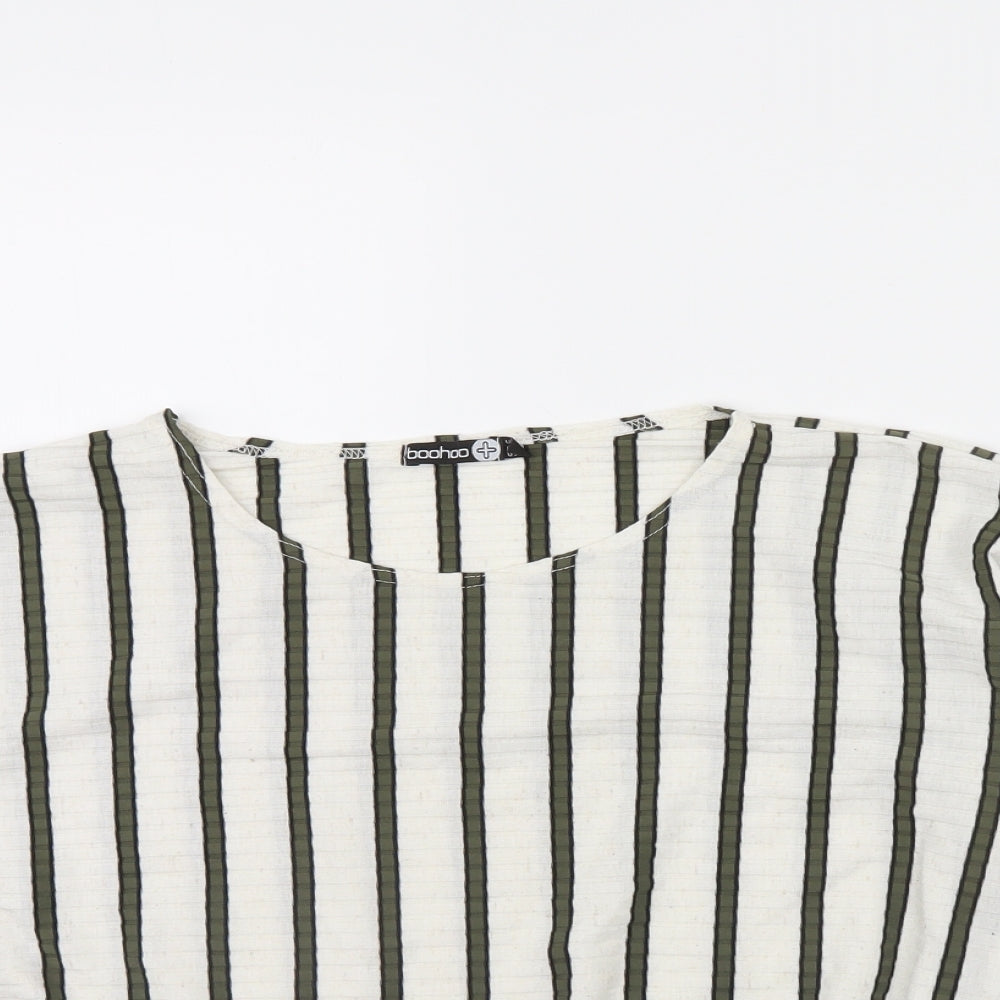 Boohoo Womens White Striped  Basic Blouse Size 18