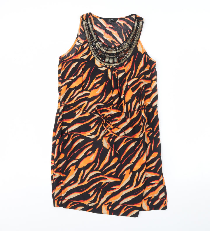 Julien Macdonald Womens Black Animal Print Shift Size 12