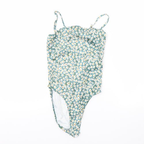 SheIn Womens Green Floral  Bodysuit One-Piece Size XS