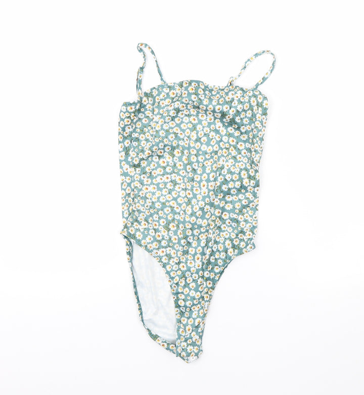 SheIn Womens Green Floral Bodysuit One-Piece Size XS