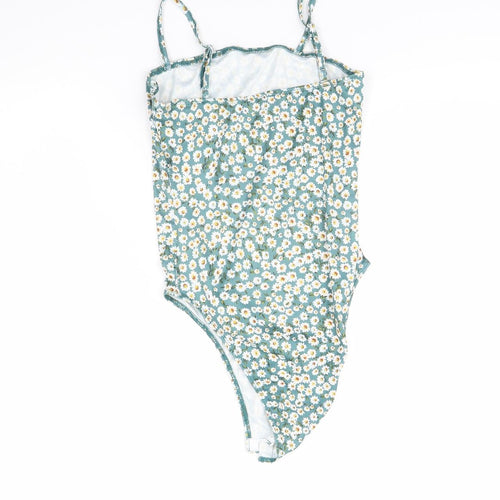 SheIn Womens Green Floral  Bodysuit One-Piece Size XS