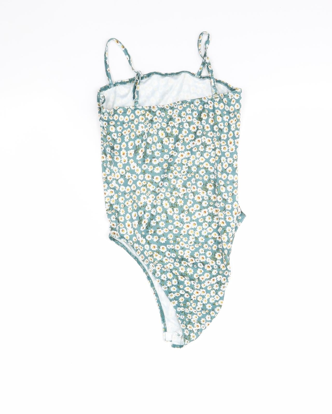 SheIn Womens Green Floral  Bodysuit One-Piece Size XS
