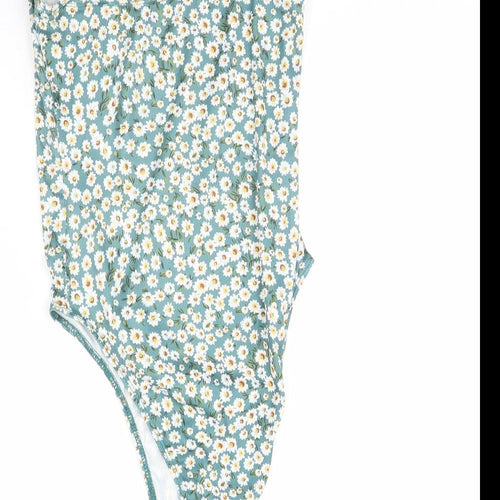 SheIn Womens Green Floral  Bodysuit One-Piece Size XS