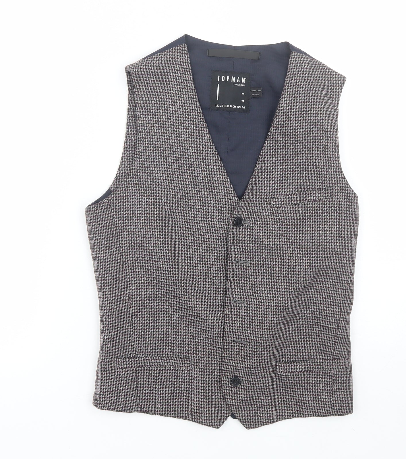 Topshop Mens Brown Houndstooth  Jacket Suit Waistcoat Size 36