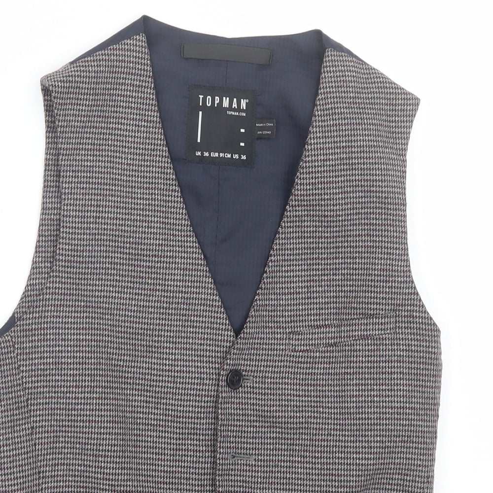 Topshop Mens Brown Houndstooth  Jacket Suit Waistcoat Size 36