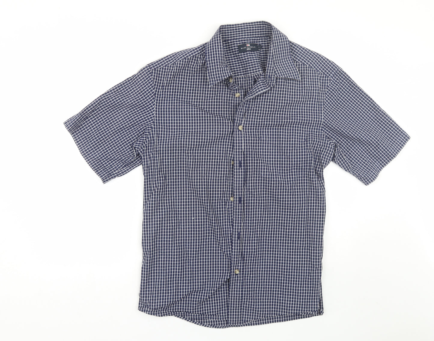 M&S Mens Blue Plaid   Button-Up Size L