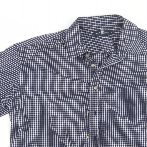 M&S Mens Blue Plaid   Button-Up Size L
