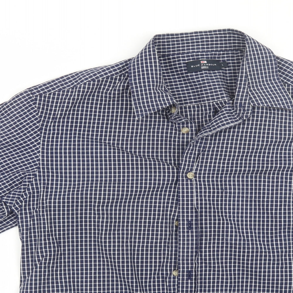 M&S Mens Blue Plaid   Button-Up Size L
