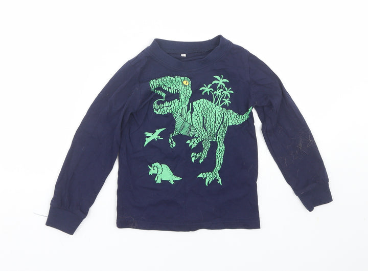 Preworn Boys Blue Basic T-Shirt Size 5 Years - dinosaurs