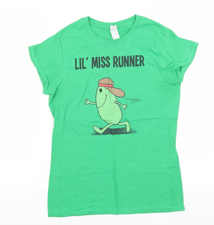 Gildan Womens Green Basic T-Shirt Size M - Lil' Miss Runner
