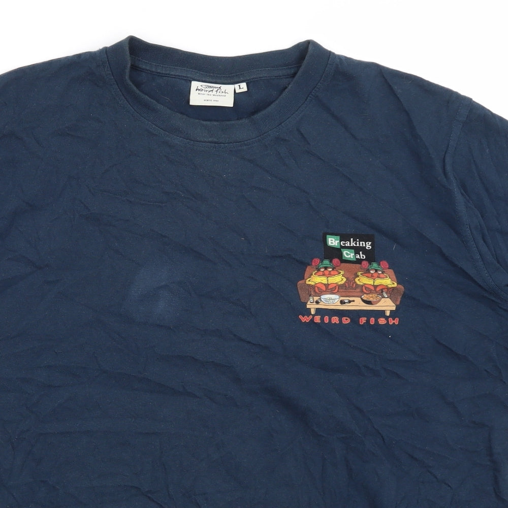 Weird Fish Mens Blue    T-Shirt Size L  - Breaking Crab